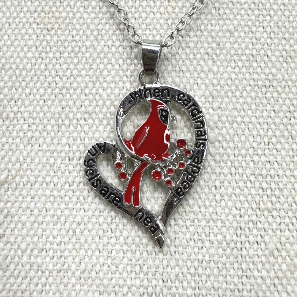 Heart Cardinal Necklace "When Cardinals Appear Angels Are Near"‎